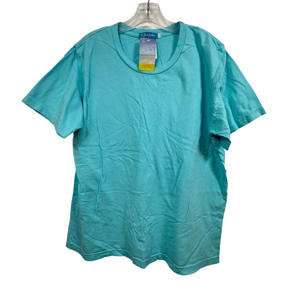 Fresh Produce Scoopy Crew T-Shirt Clear Water Blue Cotton Made in USA Large NWT